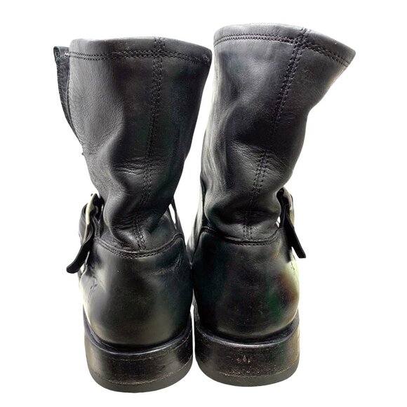 Frye Natalie‎ Black Leather Buckle Short Engineer Boots - Picture 10 of 13